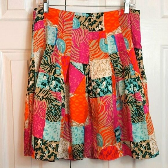 Lilly Pulitzer Silk Patchwork Circle Pleat Skirt 6 - Picture 2 of 8